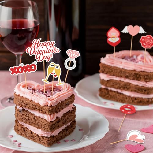 48 Pcs Valentine's Day Cupcake Toppers - Glitter Heart Picks