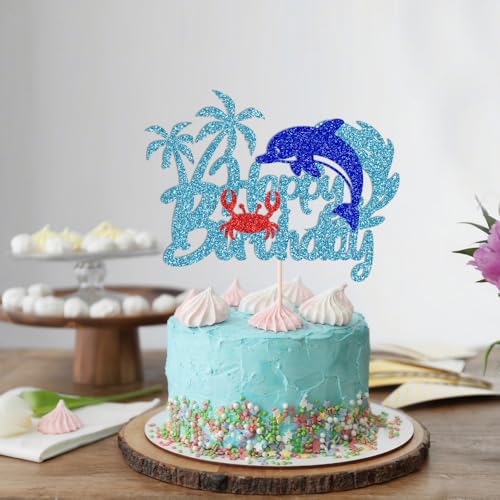 Ocean Under The Sea Birthday Cake Topper - Dolphin & Crab Design