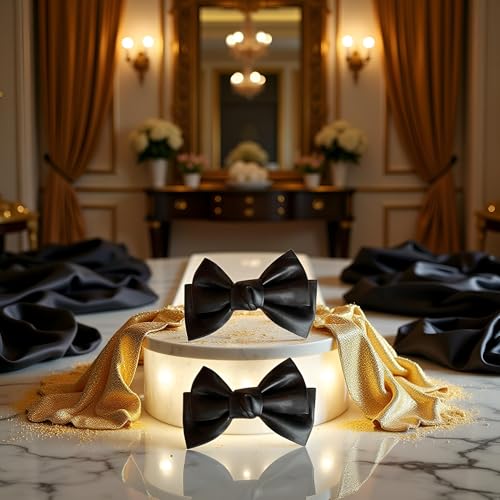 Black PU Leather Bow Hair Clip Set - 2 Pcs Korean Style Duckbill Barrette