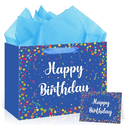 Blue Birthday Gift Bag Set for Men & Boys with Card & Tissue