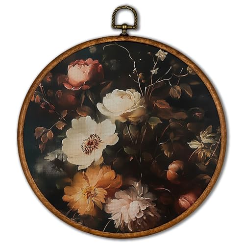 KSDUT Retro Floral Round Wall Art - 10"x10" Framed Decor