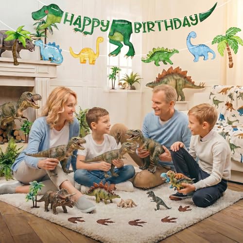 Litmitfu Dinosaur Birthday Banner - DIY Jungle Animal Garland for Dinosaur Themed Party