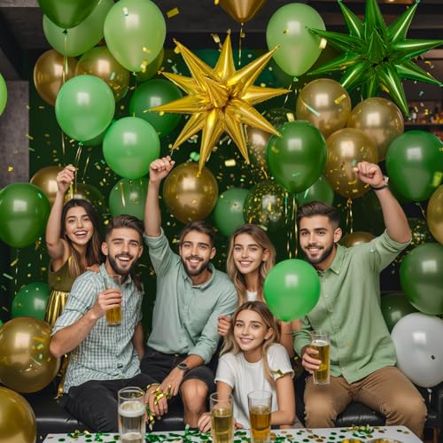 Green and Gold Balloon Arch Kit – 51pcs Balloons with Stars