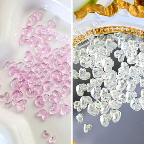 300Pcs Pink & White Heart Nail Charms - Jelly Resin Rhinestones