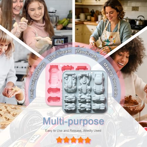 2 Pack Racing Car Silicone Molds for Chocolate & Cake Baking