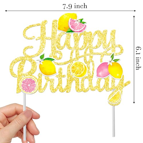 Glitter Lemon Happy Birthday Cake Topper - Summer Fruit Party Decoration