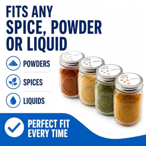 Adjustable Spice Shaker Lids for Regular Mouth Mason Jars - 4 Pack