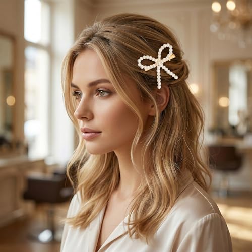 Pearl Hair Clips - 4 Pcs Elegant Bow Hair Accessories Non-Slip Duckbill