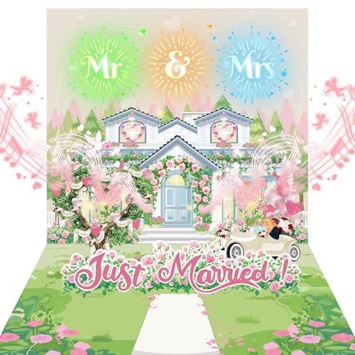 3D Pop-Up Wedding Card with Music & Fireworks - Money Holder