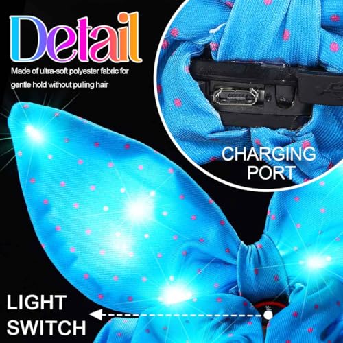 CAKURE Light Up Bunny Ear Hair Scrunchies LED Polka Dot Hair Ties