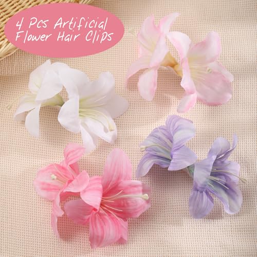 Hawaiian Flower Hair Clips 4PCS 3.9 Inch Double Plumeria Hibiscus Clips