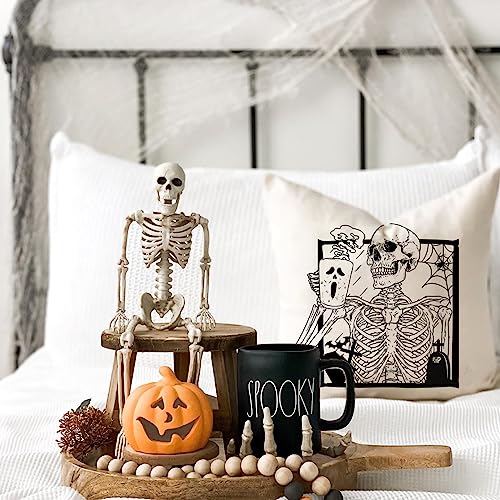 Halloween Throw Pillow Covers 18x18 Set of 4, Orange & Black Farmhouse Decor