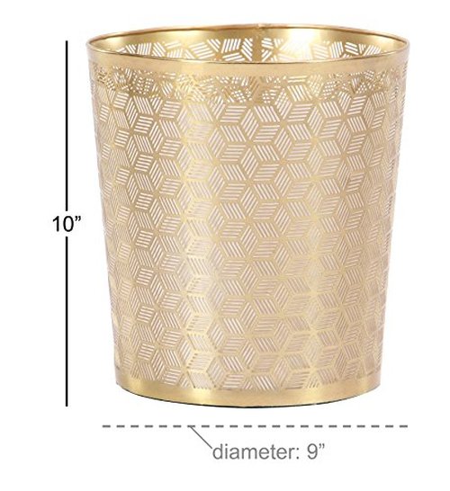 CosmoLiving by Cosmopolitan Metal Geometric Small Waste Bin Cube with Laser Carved Design, 9" x 9" x 10", Gold