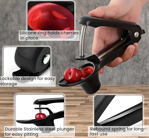 VOVEA Heavy-Duty Stainless Steel Cherry Pitter Tool - Black