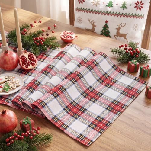 Christmas Checkered Table Runner - Red & White, 13 x 120 Inches - Variation of Red White Plaid / 13 x 120" | Table Runner