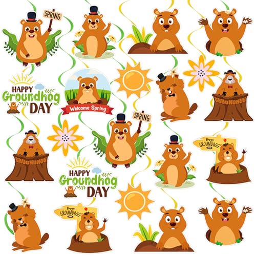 Groundhog Day Hanging Swirls Decorations - 40Pcs Party Decor