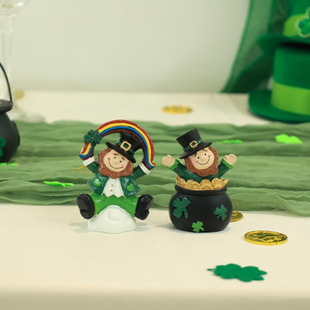 MEETYAMOR St. Patrick's Day Decorations - 2 PCS Irish Leprechaun Figurines | Shamrock & Rainbow Design for Home Decor