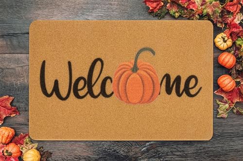Hello Pumpkin Welcome Doormat - 17"x29" Fall Front Porch Mat (Pumpkin Yellow)