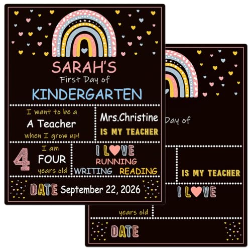 Boho Rainbow First Day of School Sign - Reusable Double-Sided Milestone Board