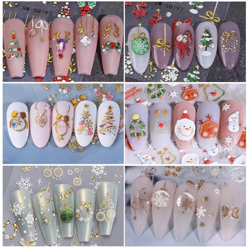 5D Christmas Nail Art Stickers Gold Holiday Tree Decals - 6 Sheets
