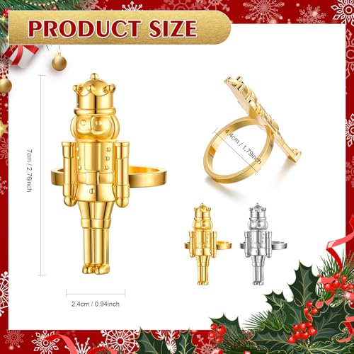 12 Pcs Christmas Nutcracker Napkin Rings - Gold & Silver Metal Holiday Table Decor