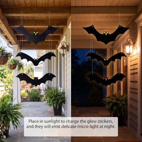 Halloween Hanging Bats 12 Pack - 3D Realistic Plastic Flying Bat Decorations for Indoor & Outdoor Yard Lawn