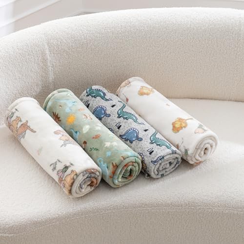 Berkshire VelvetLoft Throw Blanket 30x40 in - Soft Fleece Couch & Travel Cover, Dino Pattern, Sage
