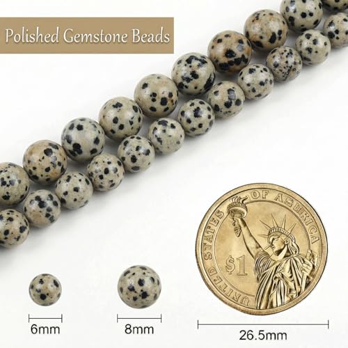 Dalmatian Spot Jasper Bead Kit - 15-Inch, 6mm Round Beads for Jewelry Making