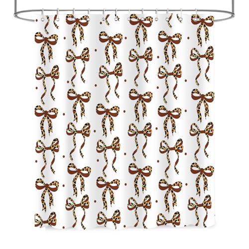 APROPHIC White Leopard Print Bow Shower Curtain 72x72 Inches Waterproof Polyester Teen Bathroom Decor