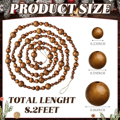 Wood Bead Garland for Christmas Tree Coffee - 2 Pieces, 16.4 Feet