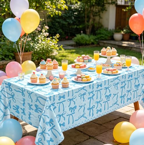 Coquette Party Tablecloths - 4 Pack Bow Design, 51x86 Inch