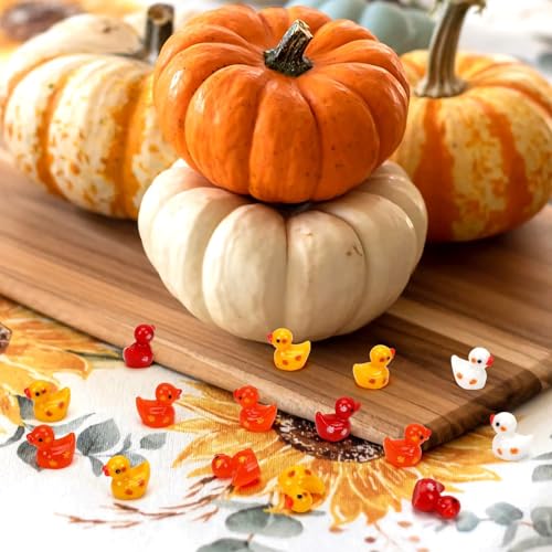100 Mini Fall Resin Ducks - Tiny Autumn Figurines for Decor