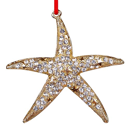 Starfish Christmas Ornament - Gold Metal Beach Theme Holiday Decor - 1-Starfish Variation