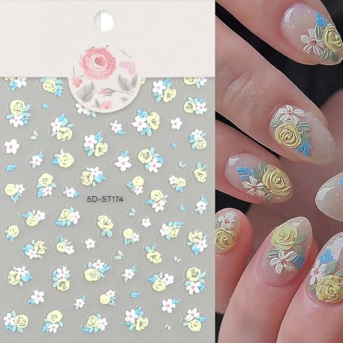 MIXFOSAHN 3D Floral Nail Stickers Set - Colorful Flower Decals for Nail Art (8 Sheets)