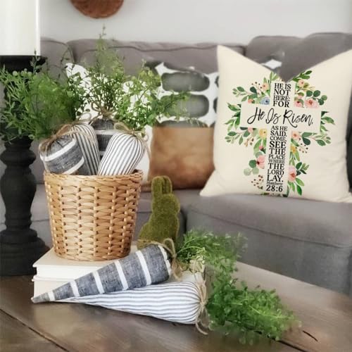 Easter Cross Pillow Cover 18x18 Inch Greenery Farmhouse Decor