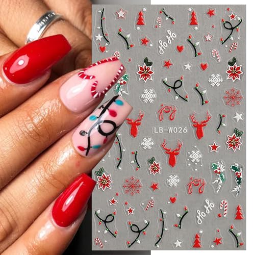 Christmas Nail Stickers 4 Sheets 3D Self-Adhesive Winter Snowflake Xmas Decals