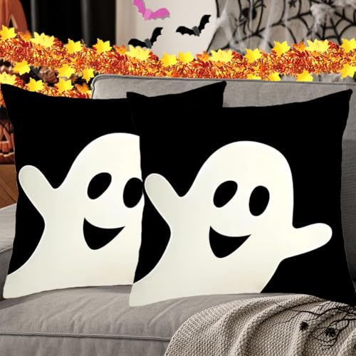 Halloween 18x18 Inch Double-Sided Linen Pillow Covers Set of 2 - Ghost Decor
