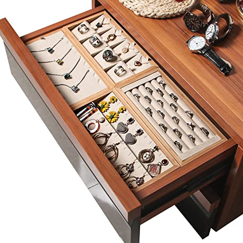 Beige Velvet Bamboo Ring Display Holder for Jewelry Storage