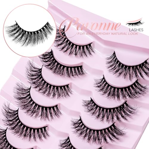 PAVONNE Cat Eye Wispy Faux Mink Lashes, 8D Fluffy 7 Pairs