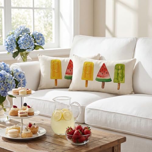 AVOIN colorlife Summer Fruit Popsicle Pillow Covers 20x12 - Set of 2