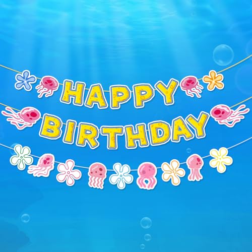 Underwater Theme Happy Birthday Banner for Kids - Yellow Cartoon Decor