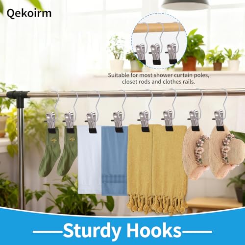 30-Pack Heavy Duty Stainless Steel Laundry Clips - 360° Rotating Hooks, Black