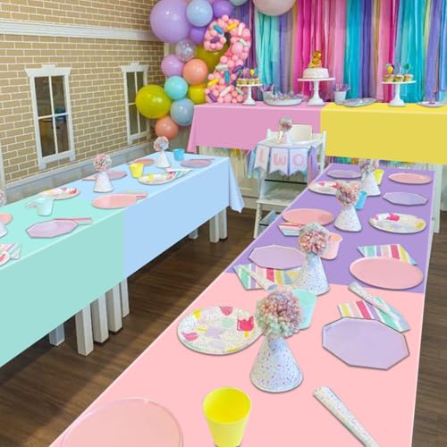 6 Pack Pastel Tablecloths for Rainbow Parties - 87x51"