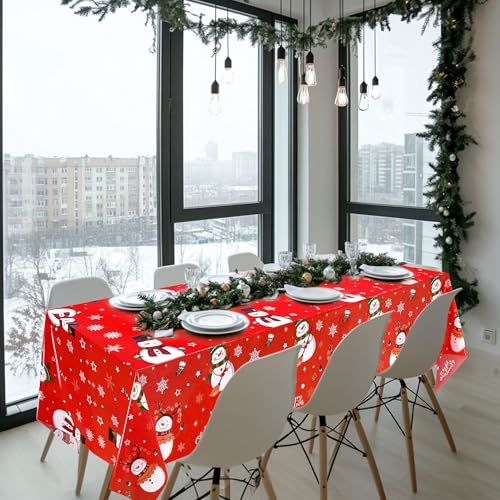 Christmas Snowman and Snowflake Disposable Tablecloths - Red Snowmen, 3 Pack, 54x108 Inch