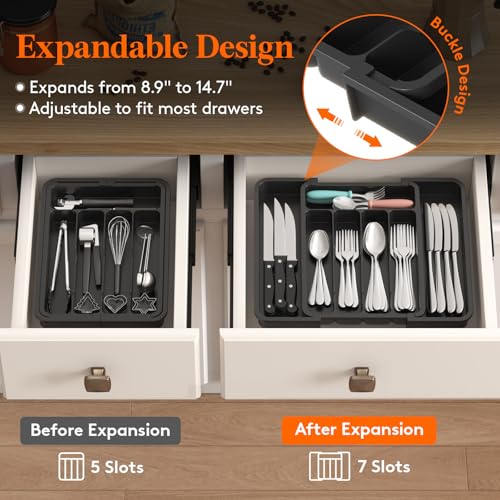 Lifewit Expandable Silverware Drawer Organizer - BPA Free Utensil Tray