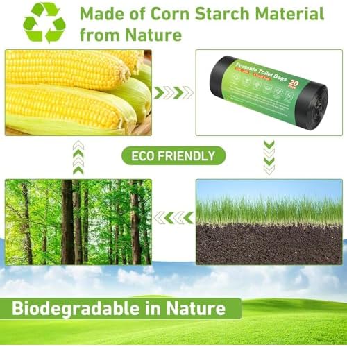 20 PCS Portable Toilet Bags for Camping - 100% Compostable & Biodegradable Toilet Replacement Bags, 8 Gallon Thickened Bucket Liner for Outdoor Boating Trip, Trash Bags Plastic Free