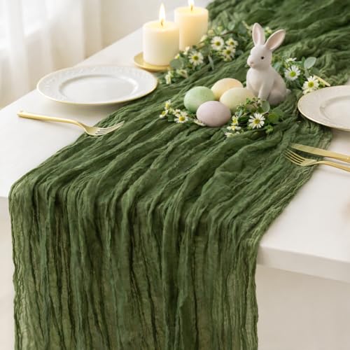 Moss Green Cheesecloth Table Runner 120'' x 35'' for Events
