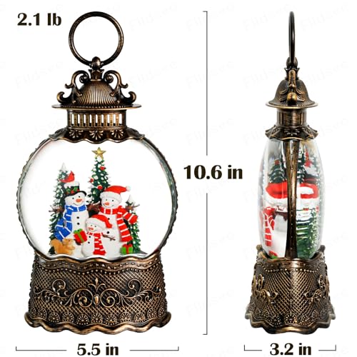Christmas Snow Globe Lantern with Musical Snowman & Squirrel - Snow Globe Light with Timer & USB/Battery Power - Holiday Indoor Decor - Snowman Family Variation