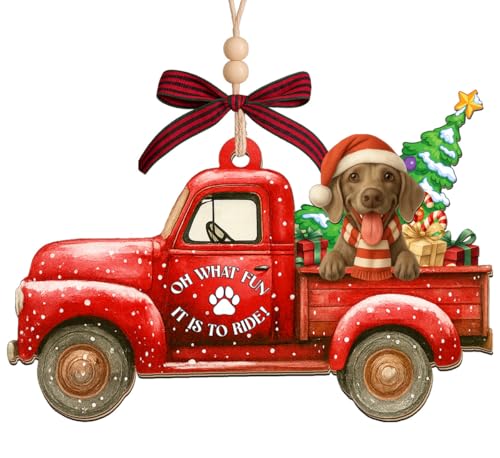 Christmas Wooden Ornament with Weimaraner Dog - Rustic Holiday Decor - 4 Inch