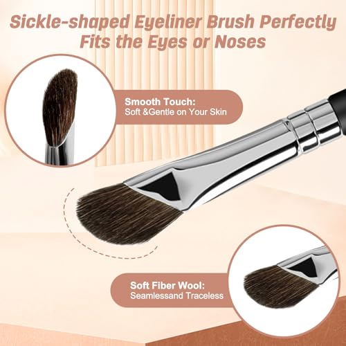 MUIIGOOD 3 Pcs Eyeliner and Eyebrow Brush Set, Ultra Thin Angled Brushes